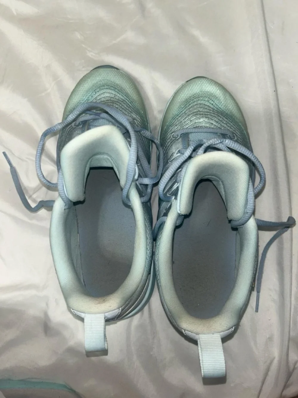 Nike Women's Light Blue Sneakers with Iridescent Gold Swoosh